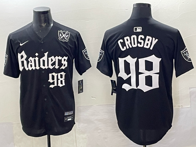 Men's Las Vegas Raiders #98 Maxx Crosby Black 'Gothic Sin City Shadows Edition' With 65th Anniversary Patch Vapor Limited Stitched Baseball Jersey