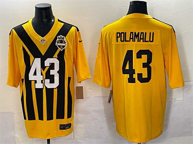 Men's Pittsburgh Steelers #43 Troy Polamalu Gold 1933 Throwback Alternate Football Stitched Jersey