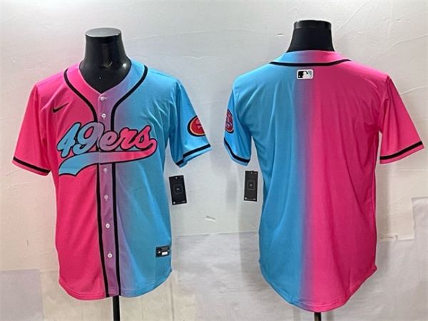 Men's San Francisco 49ers Blank Pink Blue Limited Stitched Baseball Jersey