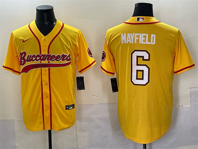 Men's Tampa Bay Buccaneers #6 Baker Mayfield Gold Cool Base Stitched Baseball Jersey