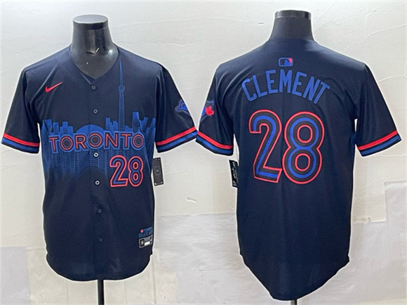 Men's Toronto Blue Jays #28 Ernie Clement Navy 2024 City Connect Limited Stitched Baseball Jersey