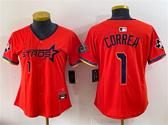Youth Houston Astros #1 Carlos Correa Orange 2025 City Connect With Texas Patch Limited Stitched Baseball Jersey