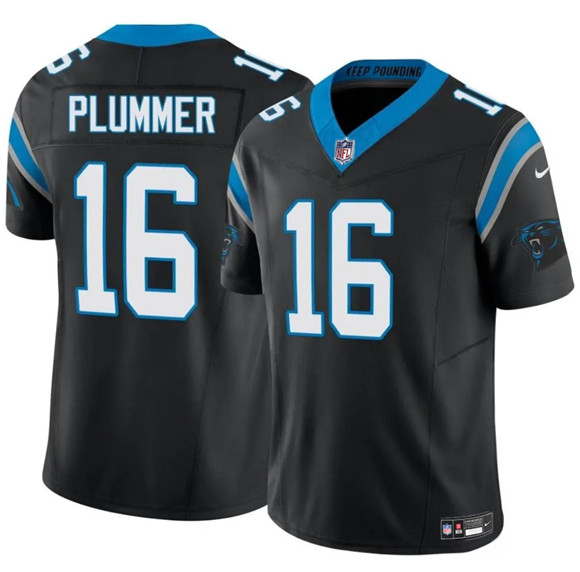 Men's Carolina Panthers #16 Jack Plummer Black 2024 F.U.S.E. Vapor Limited Football Stitched Jersey