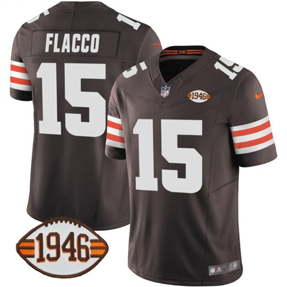 Men's Cleveland Browns #15 Joe Flacco Brown 2025 F.U.S.E. With 1946 75th Anniversary Patch Vapor Limited Football Stitched Jersey