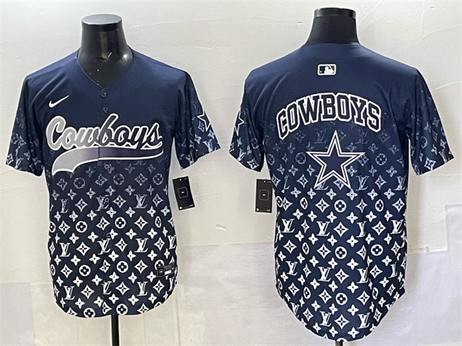 Men's Dallas Cowboys Team Big Logo Navy Limited Stitched Baseball Jersey