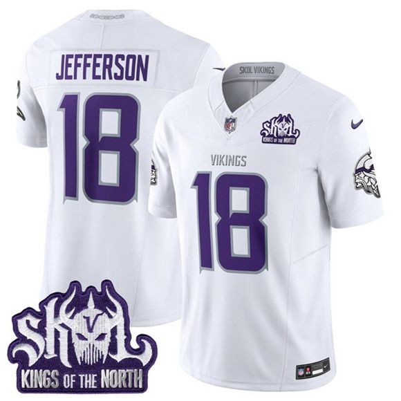 Men's Minnesota Vikings #18 Justin Jefferson White 2025 F.U.S.E. Winter Warrior Skol Patch Vapor Limited Football Stitched Jersey