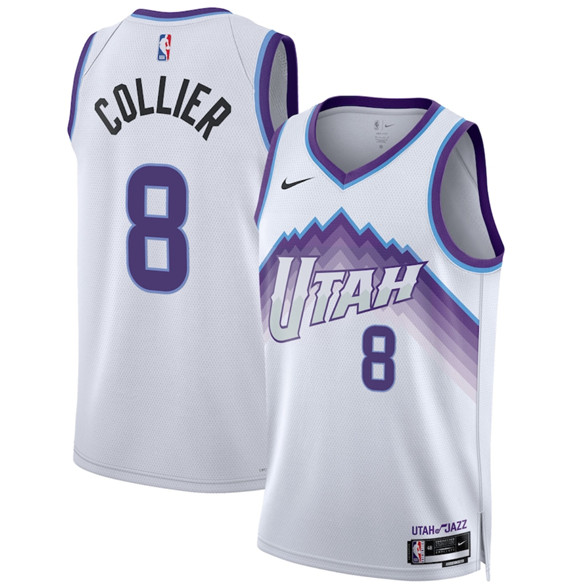Men's Utah Jazz #8 Isaiah Collier White 2025 Association Edition Stitched Basketball Jersey