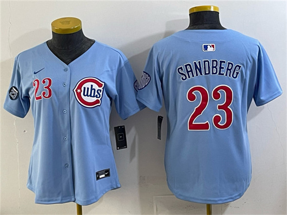 Women's Chicago Cubs #23 Ryne Sandberg Blue 'Ryne Sandberg Tribute' Vapor Limited V2 Stitched Baseball Jersey(Run Small)