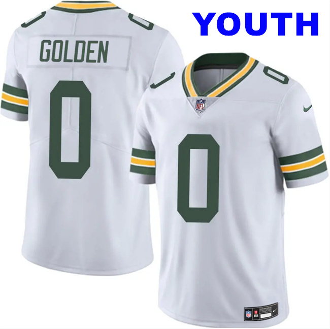 Youth Green Bay Packers #0 Matthew Golden White 2025 Vapor Untouchable Limited Stitched Football Jersey
