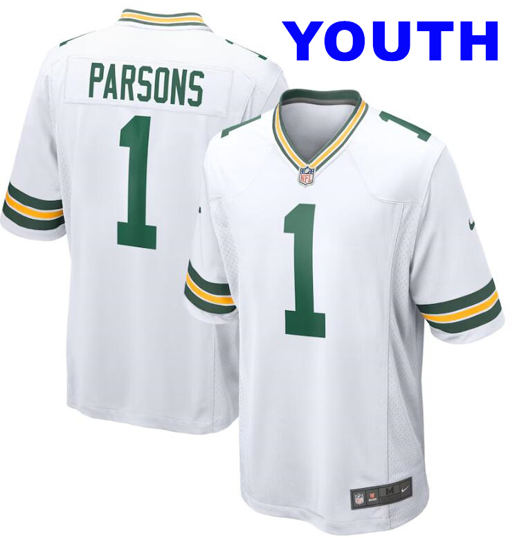 Youth Green Bay Packers #1 Micah Parsons Nike White Player Green Jersey