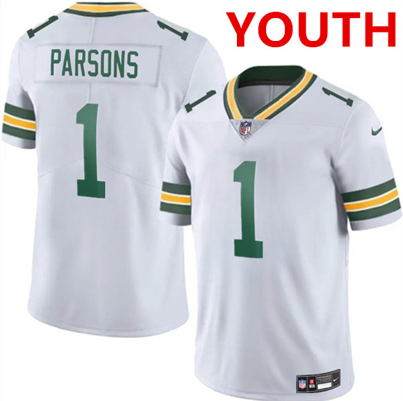 Youth Green Bay Packers #1 Micah Parsons White 2025 Vapor Untouchable Limited Football Stitched Jersey