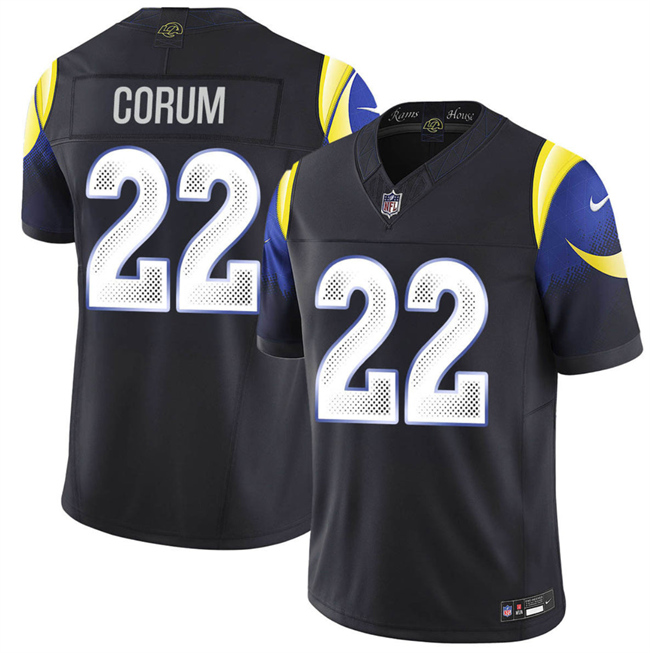 Men's Los Angeles Rams #22 Blake Corum Black 2025 F.U.S.E. “Rivalries” Vapor Limited Stitched Football Jersey