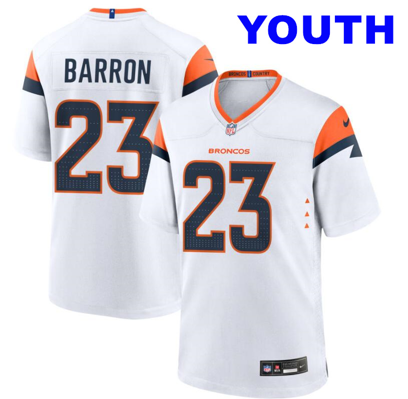 Youth Denver Broncos #23 Jahdae Barron White Nike Mile High Collection Game Jersey