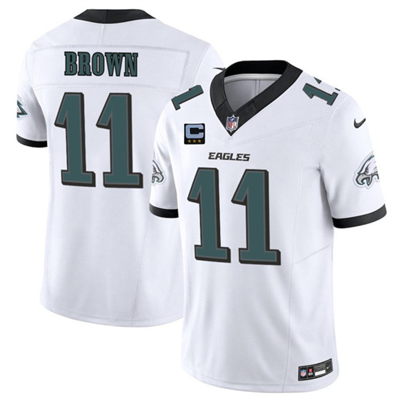Men's Philadelphia Eagles #11 A.J. Brown White 2025 F.U.S.E. With 3-Star C Patch Vapor Untouchable Limited Football Stitched Jersey