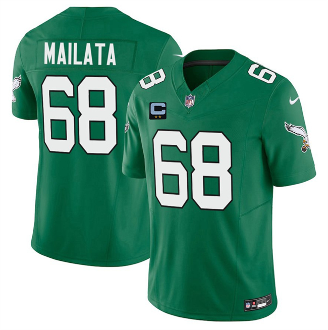 Men's Philadelphia Eagles #68 Jordan Mailata Kelly Green 2025 F.U.S.E. With 2-Star C Patch Vapor Untouchable Limited Throwback Stitched Football Jersey