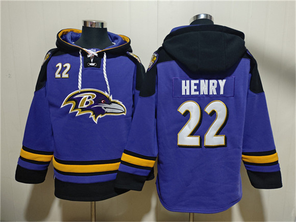 Men's Baltimore Ravens #22 Derrick Henry Ageless Must-Have Lace-Up Pullover Hoodie