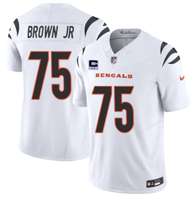 Men's Cincinnati Bengals #75 Orlando Brown Jr White 2025 F.U.S.E. With 2-Star C Patch Vapor Untouchable Limited Stitched Football Jersey