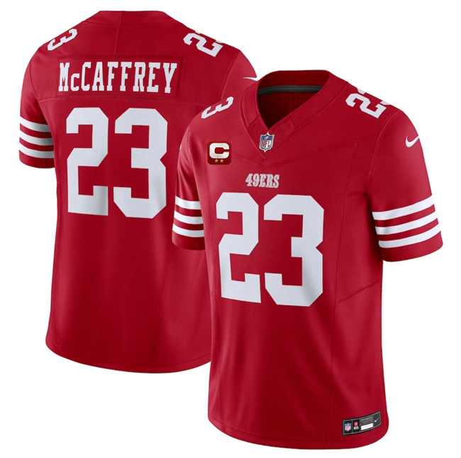 Men's San Francisco 49ers #23 Christian McCaffrey Red 2025 F.U.S.E. With 2-Star C Patch Vapor Untouchable Limited Stitched Football Jersey