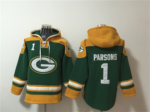 Men's Green Bay Packers #1 Micah Parsons Green Lace-Up Pullover Hoodie