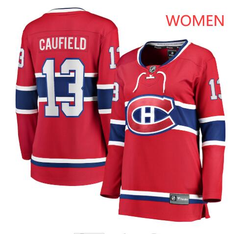 Women's Montreal Canadiens #13 Cole Caufield Red Home Premier Fanatics  Breakaway Player Jersey