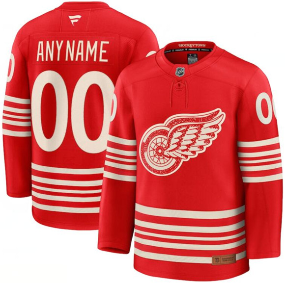 Men's Detroit Red Wings Active Player Custom Red 2025 Centennial Premium Stitched Jersey