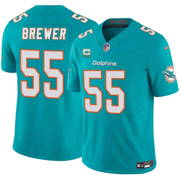 Men's Miami Dolphins #55 Aaron Brewer Aqua 2025 F.U.S.E. With 1-Star C Patch Vapor Limited Football Stitched Jersey