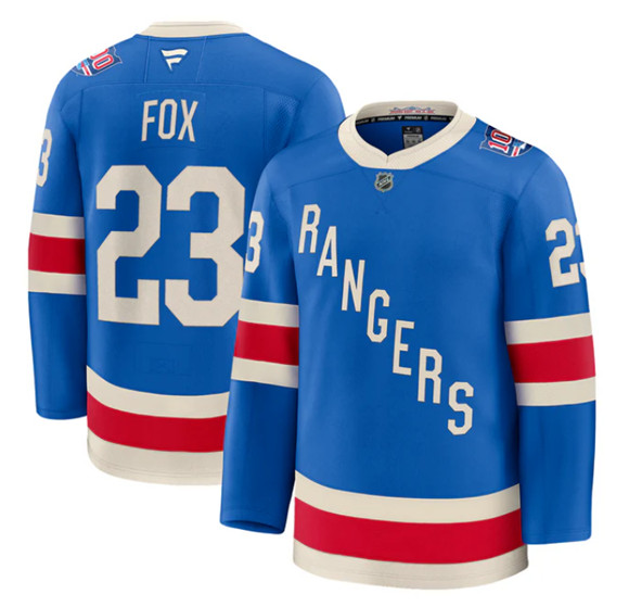 Men's New York Rangers #23 Adam Fox Blue Centennial Stitched Hockey Jersey