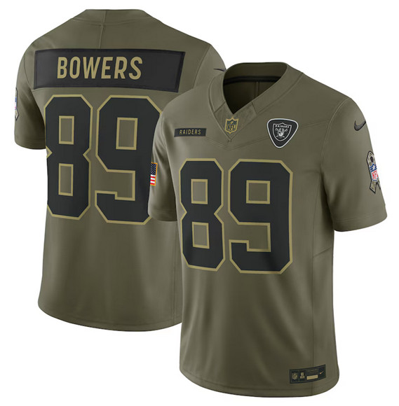 Men's Las Vegas Raiders #89 Brock Bowers Olive 2025 Salute to Service Limited Football Stitched Jersey