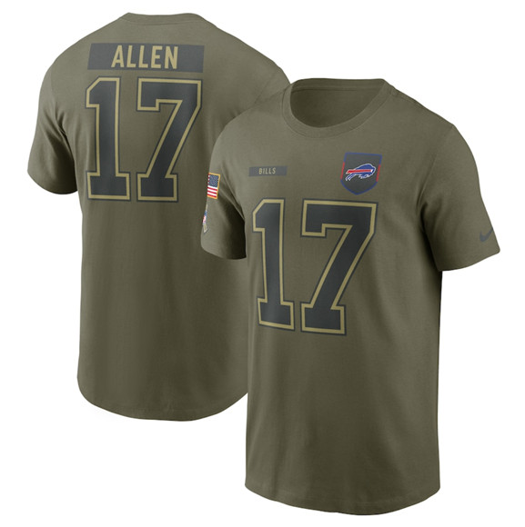 Men's Buffalo Bills #17 Josh Allen Olive 2025 Salute to Service Name & Number T-Shirt