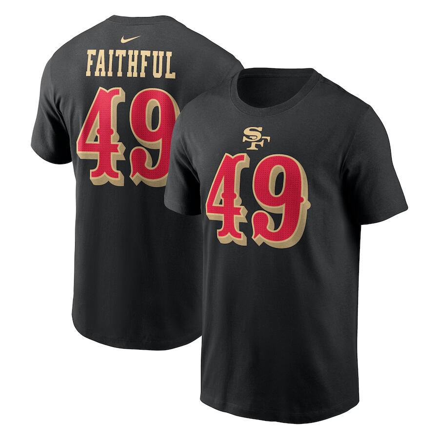 Men's San Francisco 49ers #49 The Faithful Black 2025 Rivalries Collection Name & Number T-Shirt