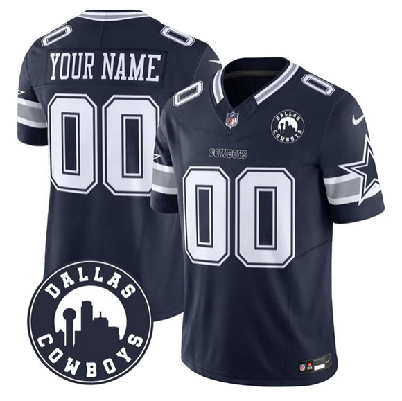Men's Dallas Cowboys Active Player Custom Navy 2025 F.U.S.E Dallas City Patch Vapor Untouchable Limited Football Stitched Game Jersey