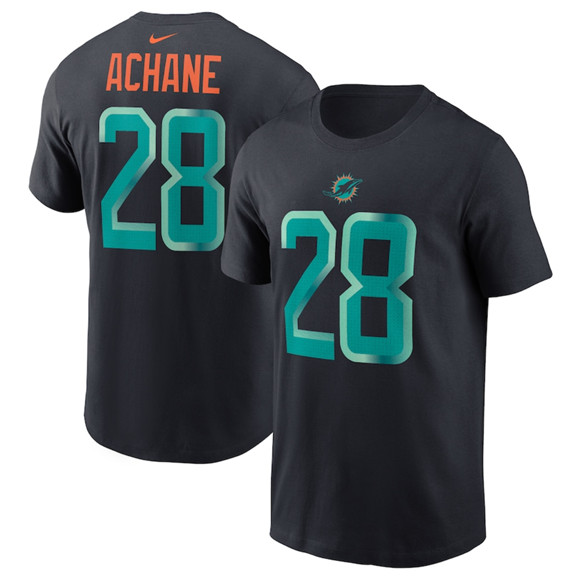 Men's Miami Dolphins #28 De’Von Achane Black 2025 Rivalries Collection Player Name & Number T-Shirt