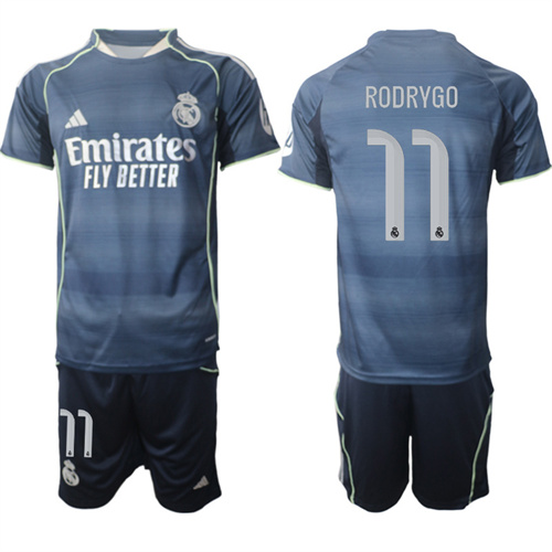 Men's Real Madrid #11 RODRYGO 2025-26 Away Adidas Soccer Suit Jerseys