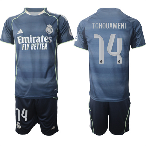 Men's Real Madrid #14 TCHOUAMENI 2025-26 Away Adidas Soccer Suit Jerseys