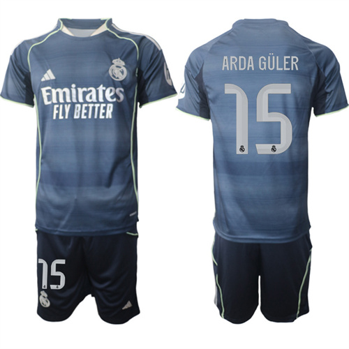 Men's Real Madrid #15 ARDA GULER 2025-26 Away Adidas Soccer Suit Jerseys