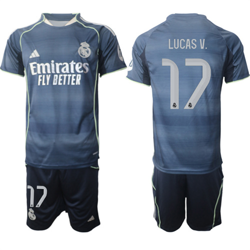Men's Real Madrid #17 LUCAS V. 2025-26 Away Adidas Soccer Suit Jerseys