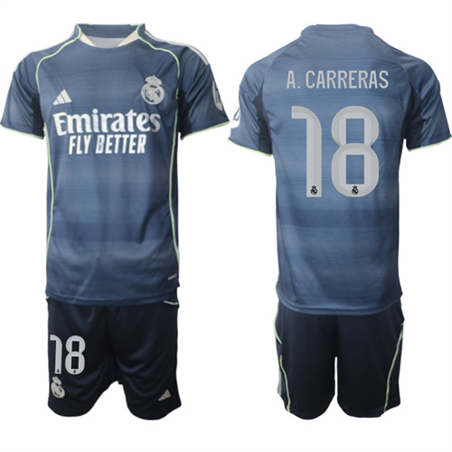 Men's Real Madrid #18 A.CARRERAS 2025-26 Away Adidas Soccer Suit Jerseys