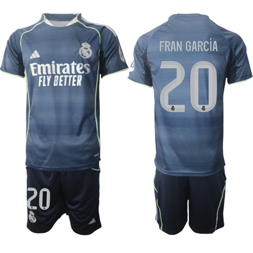 Men's Real Madrid #20 FRAN GARCIA 2025-26 Away Adidas Soccer Suit Jerseys