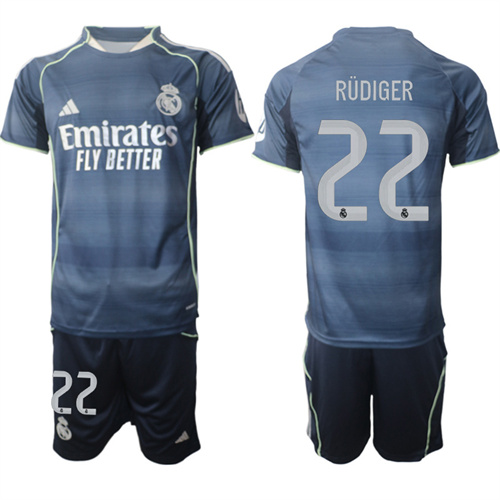 Men's Real Madrid #22 RUDIGER 2025-26 Away Adidas Soccer Suit Jerseys