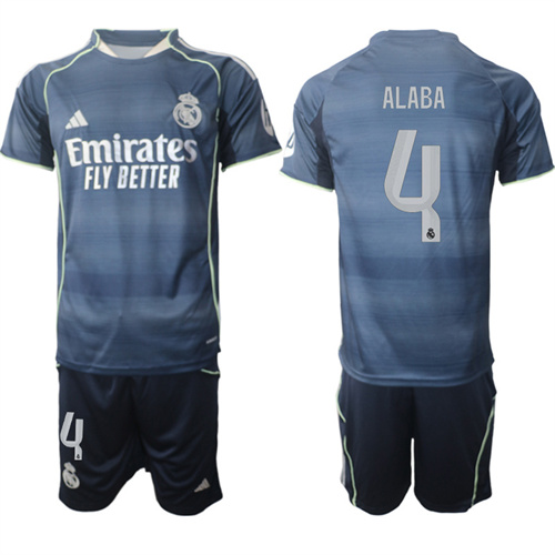 Men's Real Madrid #4 ALABA 2025-26 Away Adidas Soccer Suit Jerseys