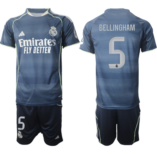 Men's Real Madrid #5 BELLINGHAM 2025-26 Away Adidas Soccer Suit Jerseys