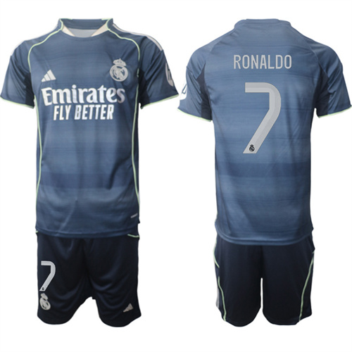 Men's Real Madrid #7 RONALDO 2025-26 Away Adidas Soccer Suit Jerseys
