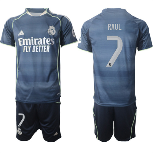 Men's Real Madrid #7RAUL 2025-26 Away Adidas Soccer Suit Jerseys
