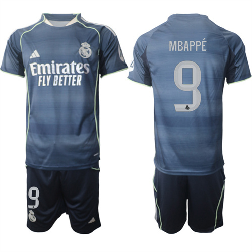Men's Real Madrid #9 MBAPPE 2025-26 Away Adidas Soccer Suit Jerseys