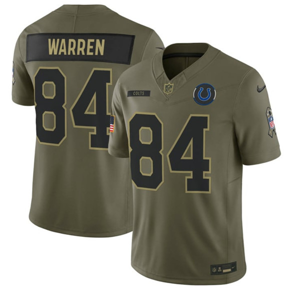 Men's Indianapolis Colts #84 Tyler Warren Olive 2025 Salute to Service Limited Football Stitched Jersey