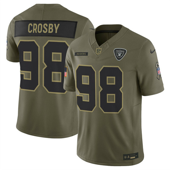Men's Las Vegas Raiders #98 Maxx Crosby Olive 2025 Salute to Service Limited Football Stitched Jersey