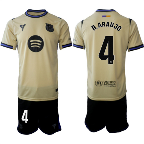 Men's Barcelona #4 R.ARAUJO 2025-26 Away Suit Soccer Jerseys