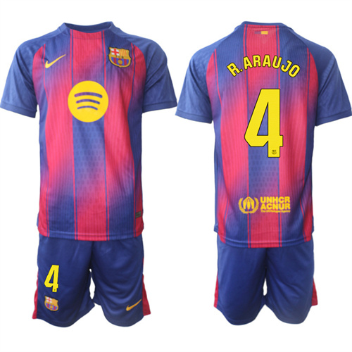 Men's Barcelona #4 R.ARAUJO 2025-26 Home Red Suit Soccer Jerseys