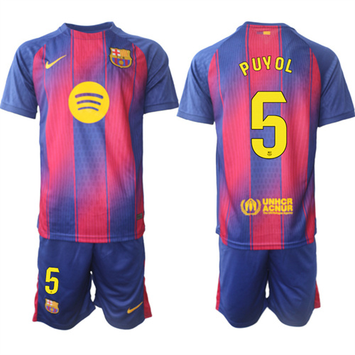 Men's Barcelona #5 PUYOL 2025-26 Home Red Suit Soccer Jerseys