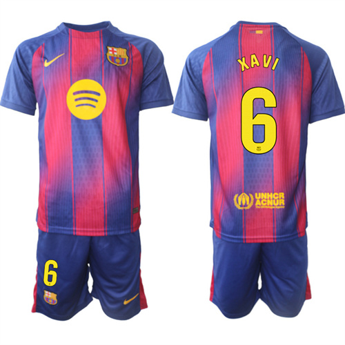 Men's Barcelona #6 XAVI 2025-26 Home Red Suit Soccer Jerseys